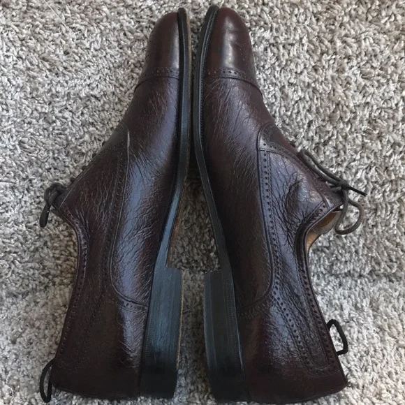 Moreschi Burgundy Brown Peccary & Calfskin Cap-toe Oxfords Brogue size 10 1/2